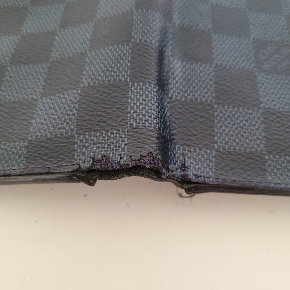 Vintage Louis Vuitton Damier Brazza Wallet Colalt Blue Black Bi-Fold Large Check - Picture 11 of 15